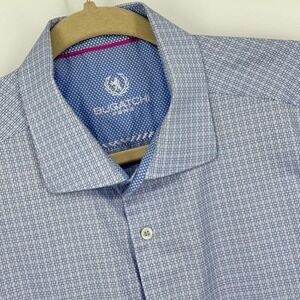 Bugatchi Men's Dress Shirt 17‎ 1/2 34/35 Light Blue Pattern Long Sleeve EUC